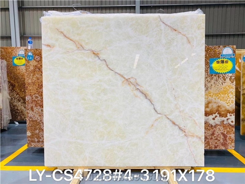 Pure White Onyx Slab and Tiles for Project