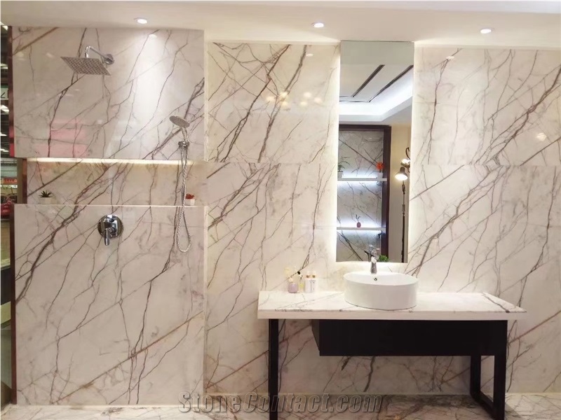 Red Line White Jade Marble for Wall Cladding