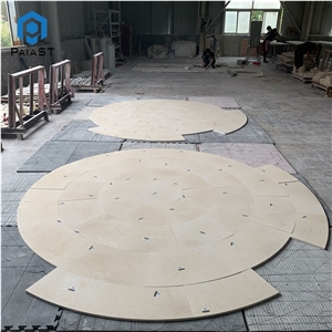 Beige Limestone Waterjet Inlay Flooring Round Pattern