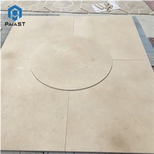 Beige Limestone Waterjet Inlay Flooring Round Pattern