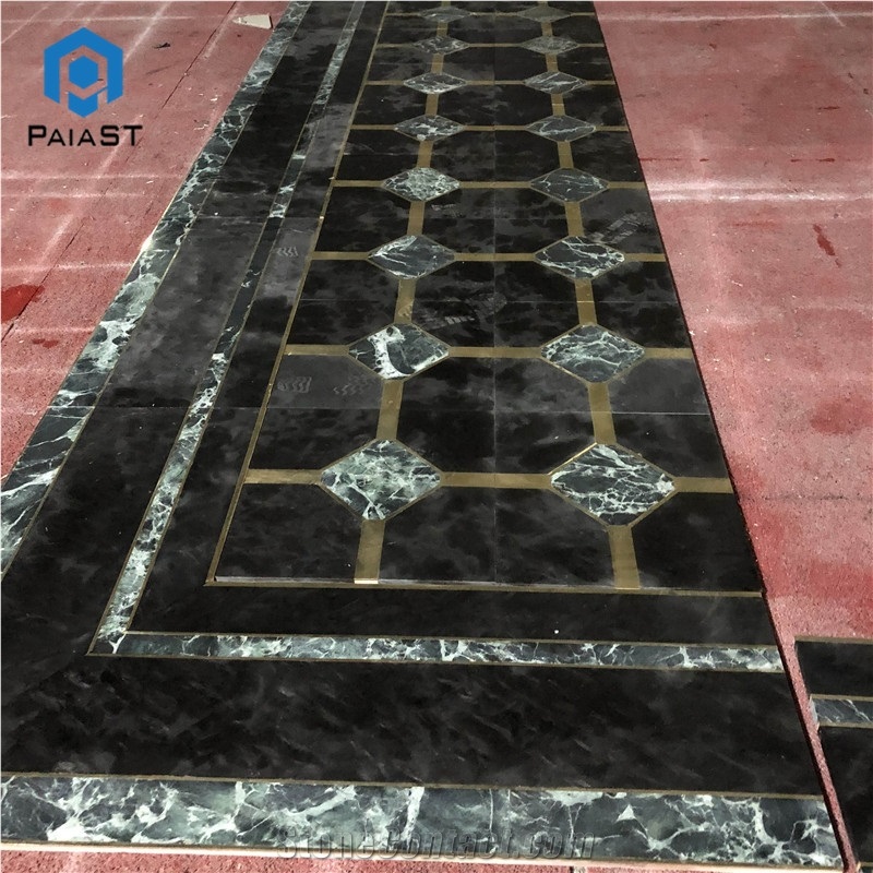 Black And Green Marble Waterjet Flooring Pattern