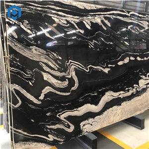 Black Quartzite With White Veins Slab For Wall Decor