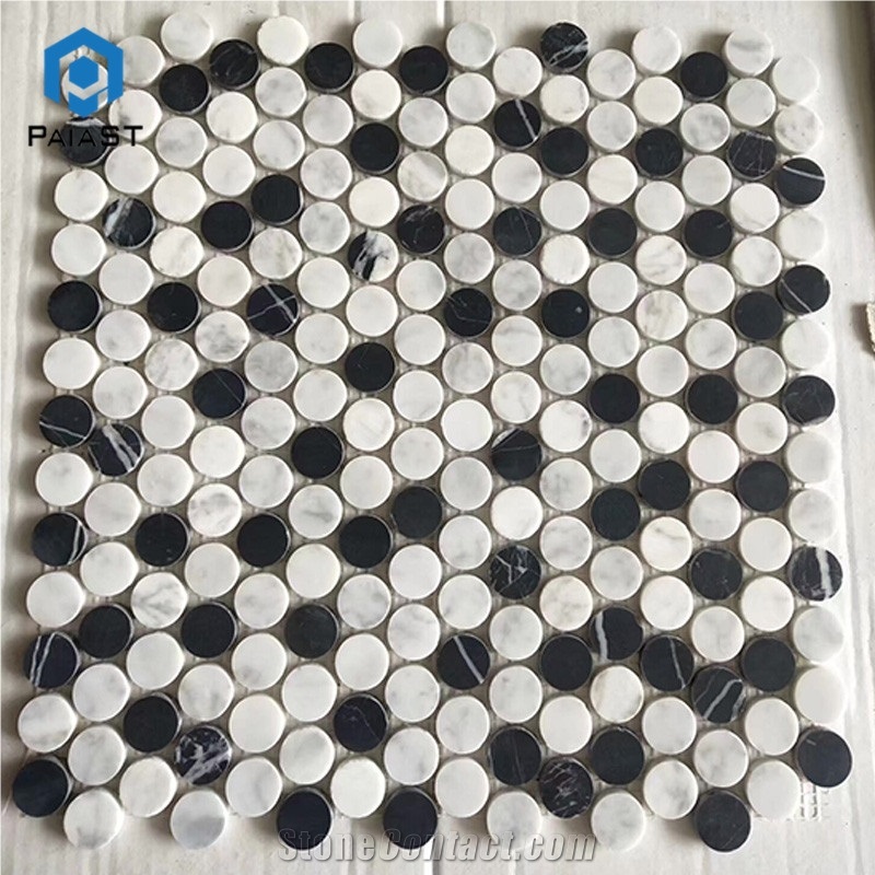 Black White Marble Round Shape Mosaic Tiles