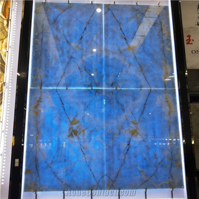 Book Match Blue Onyx Stone Slabs for Wall Panel