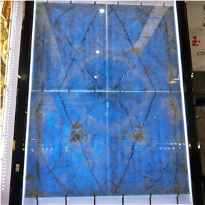 Book Match Blue Onyx Stone Slabs for Wall Panel