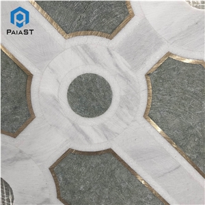 Brass Inlay Floor Tiles Design Marble Waterjet