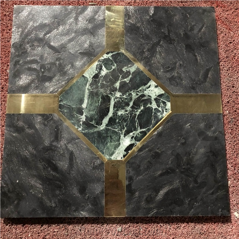 Brass Inlay Waterjet Cut Marble Medallions Square