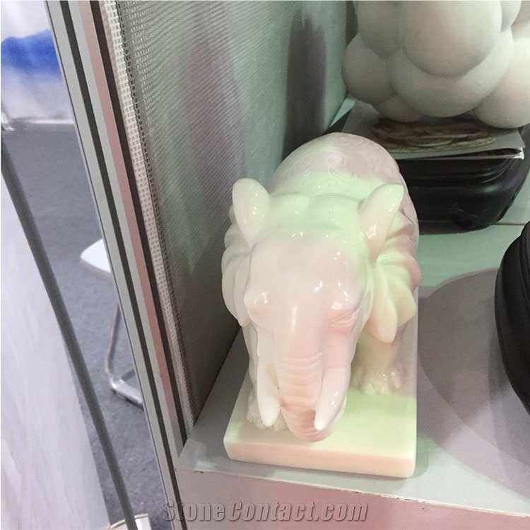 Carved White Marble Elephant Figurines Statues