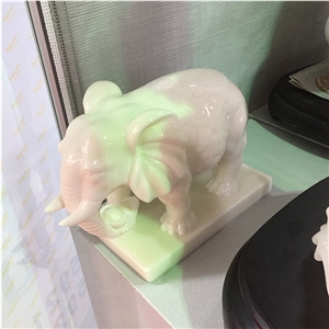 Carved White Marble Elephant Figurines Statues