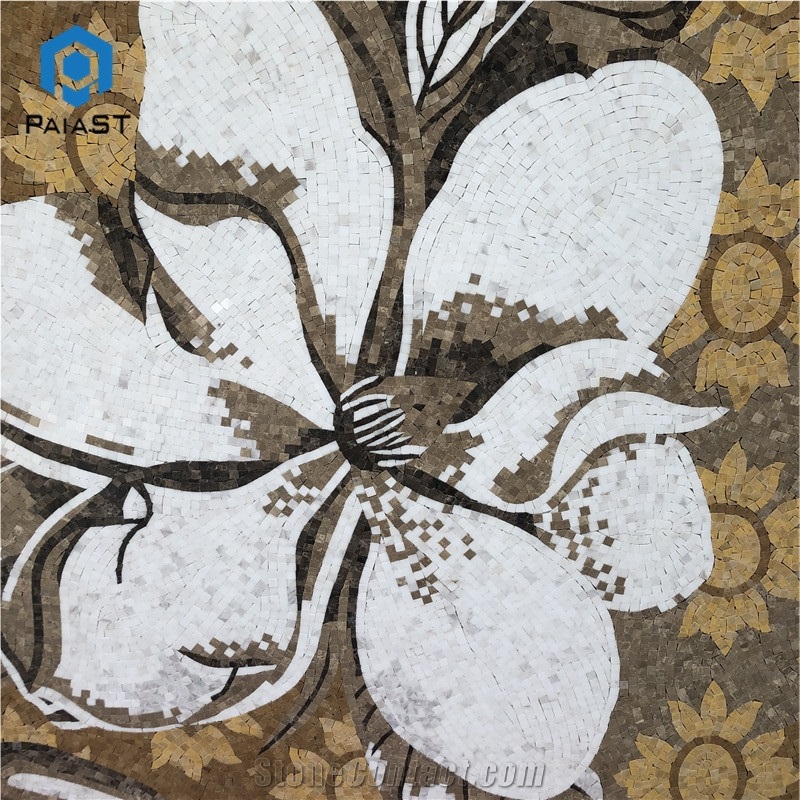 Custom Brown Flower Marble Mosaic Art For Wall