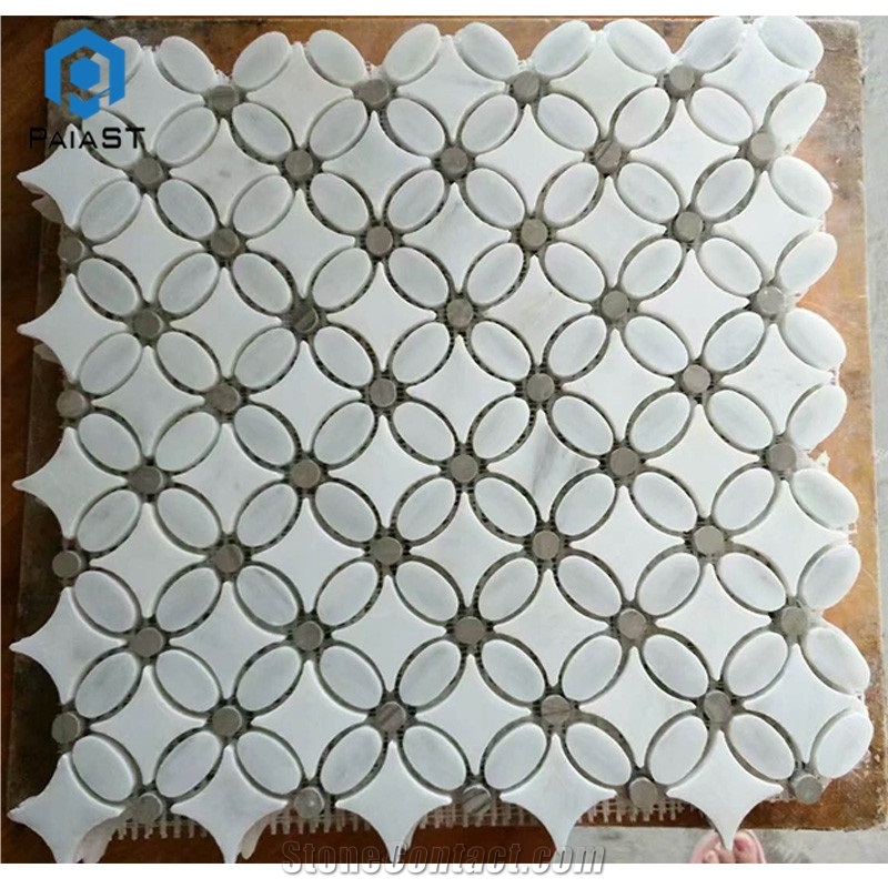 Custom Made Thassos White Mosaic for Kitchen Backsplash