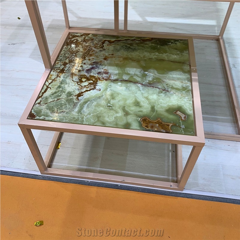 Factory Direct Square Green Onyx Table For Villa