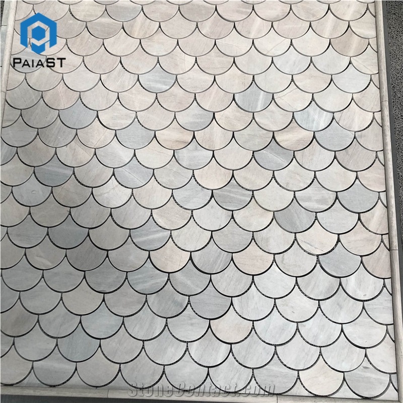 Fish Scale Grey Marble Mosaic Tiles Shower Room