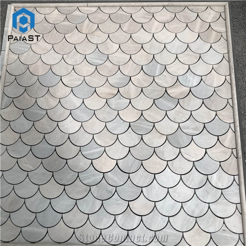 Fish Scale Grey Marble Mosaic Tiles Shower Room