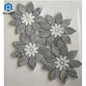 Flower Pattern Marble Water Jet Mosaic Wall Tile