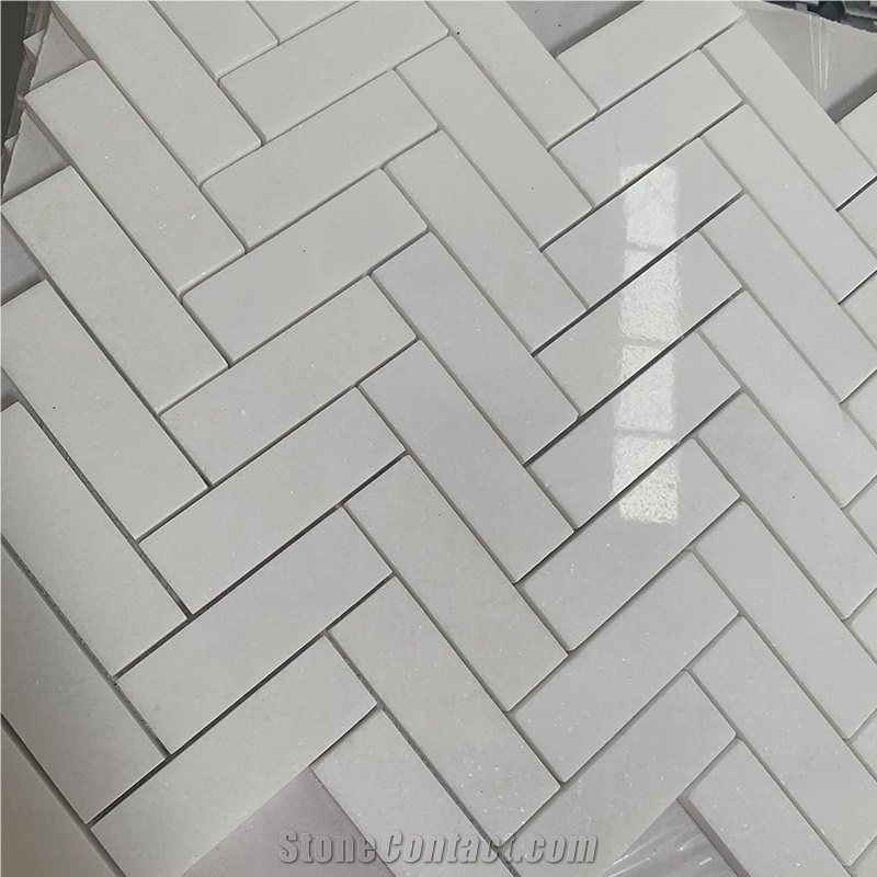 Good Quality White Marble Herringbone Mosaic Tiles