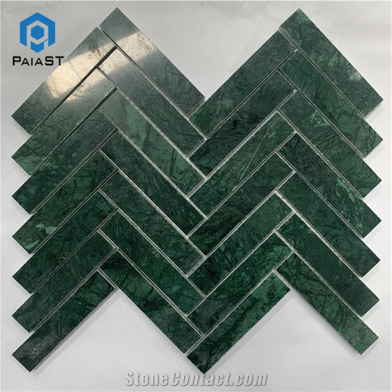 Green Marble Herringbone Mosaic For Wall Tiles