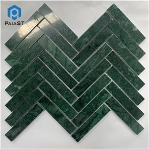 Green Marble Herringbone Mosaic For Wall Tiles