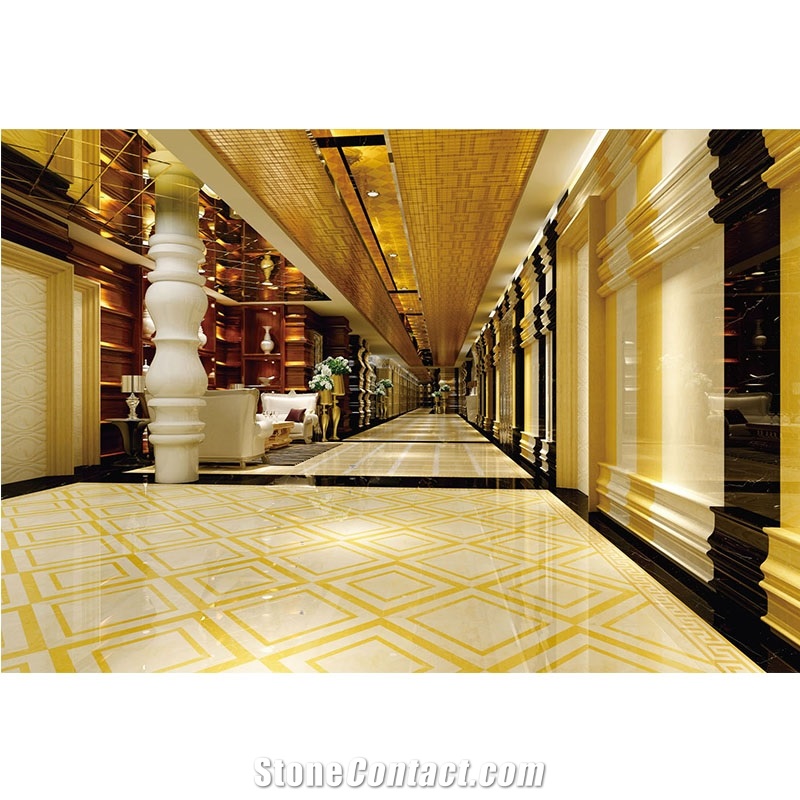 Hall Flooring Corridor Waterjet Medallion Design