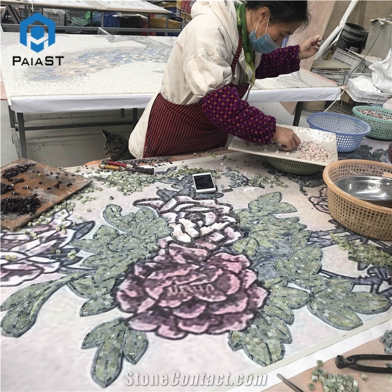 Handmade Flower Mosaic Art Tiles For Home Wall