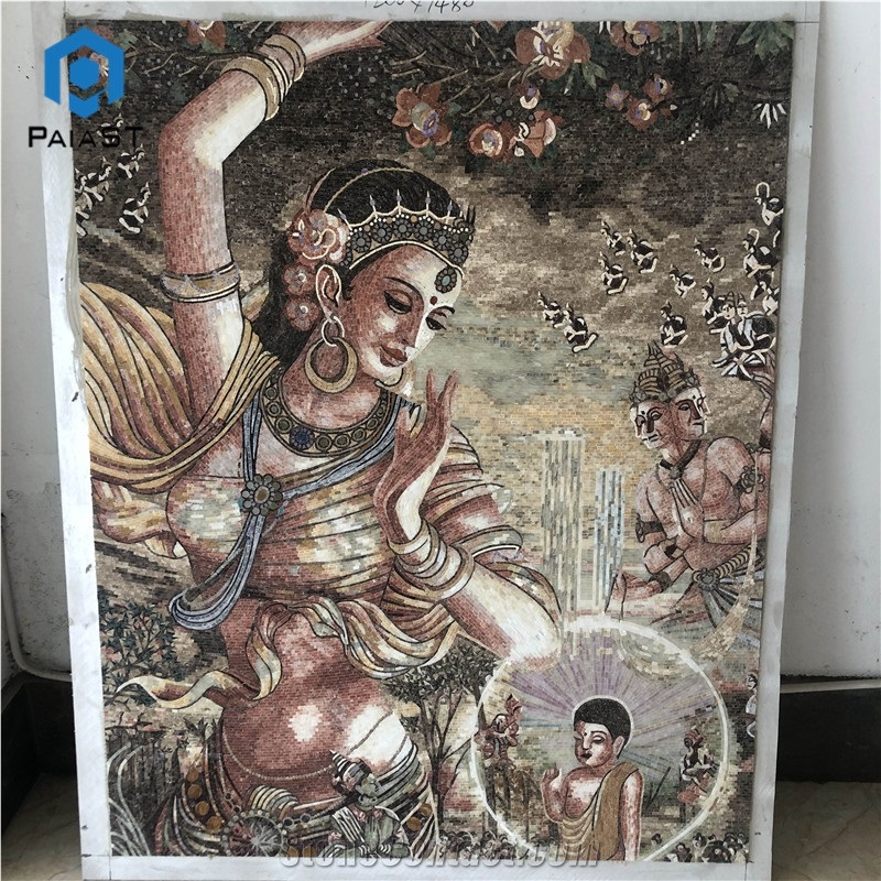Handmade Sakyamuni Buddha Marble Mosaic Art Tile