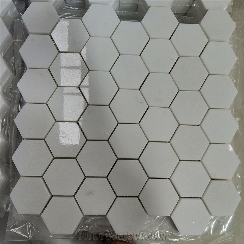 Hexagon Crystal Thasoss White Marble Mosaic Tiles