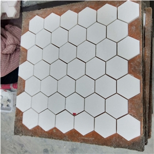 Hexagon Crystal Thasoss White Marble Mosaic Tiles