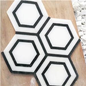 Hexagon Natural Stone Black White Marble Mosaic