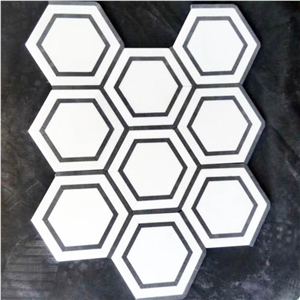Hexagon Natural Stone Black White Marble Mosaic