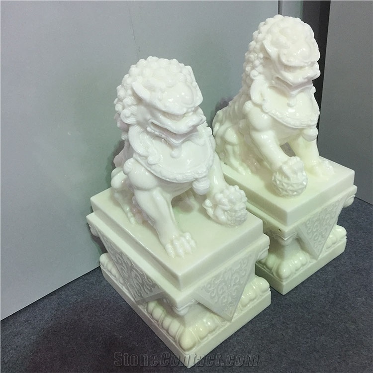 Hot Sell White Marble Jade Lion Sculpture For Home