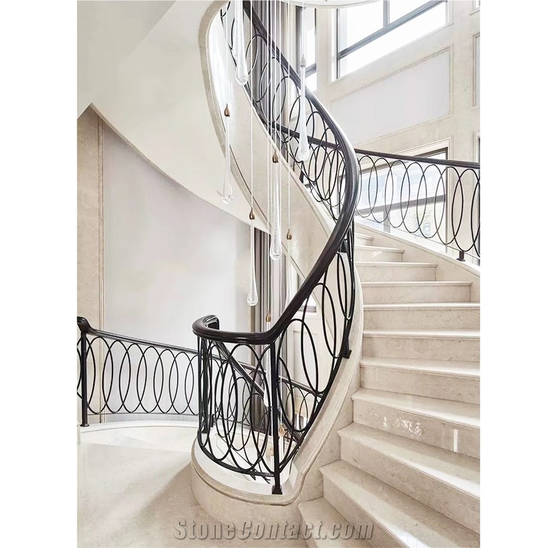Indoor Decorative Beige Marble Spiral Staircase