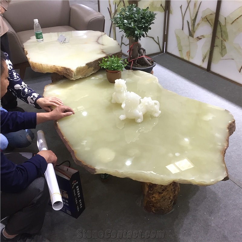 Interior Decor Polished Green Onyx Table