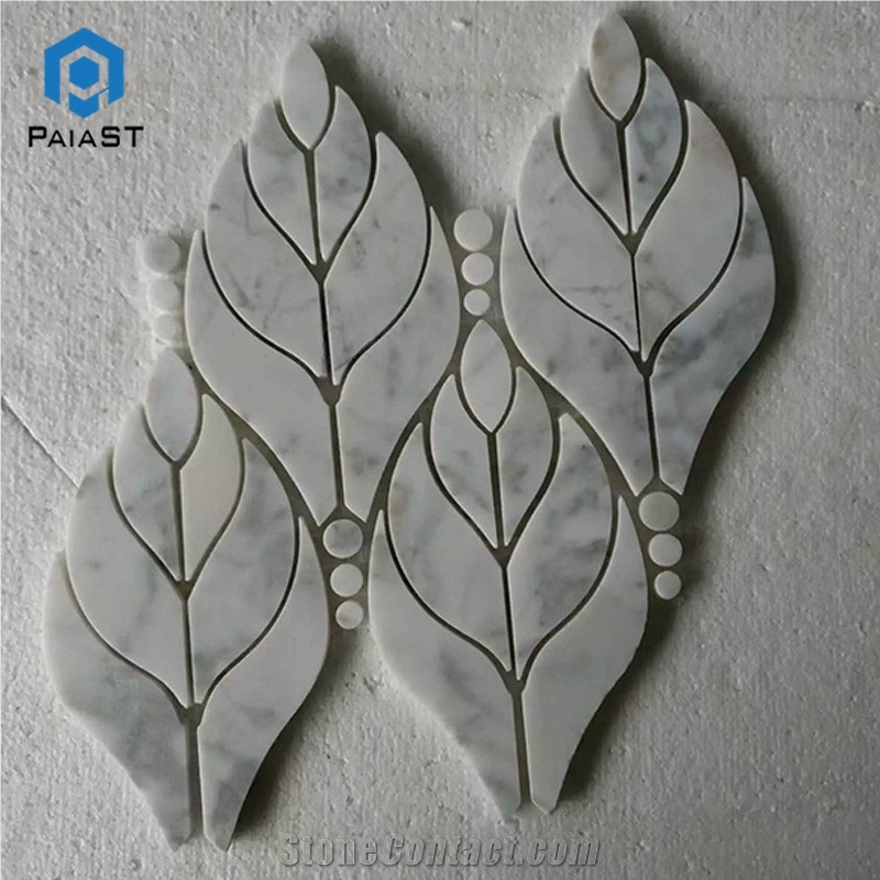 Leaf Shape Water Jet Cut Stone Mosaic Tile