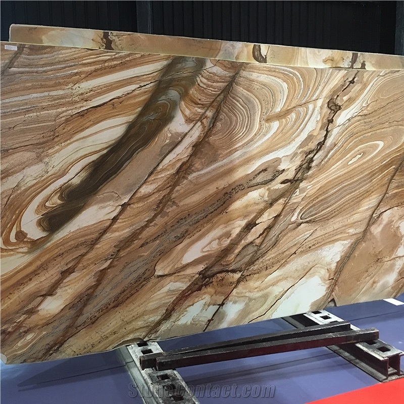 Gold Stone Wood Quartzite Slab For Wall Design