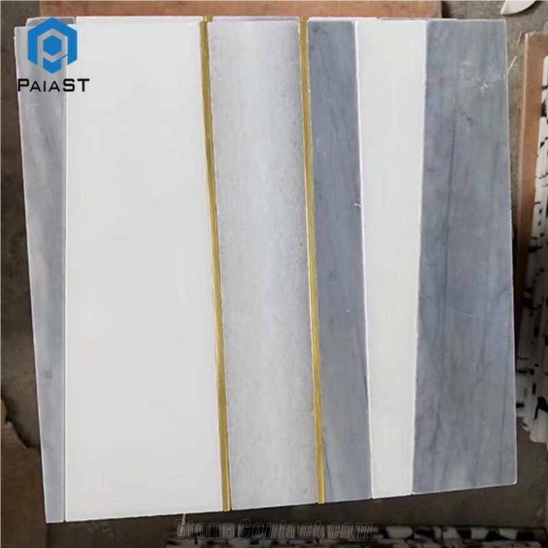 Luxury Marble with Gold Brass Inlay Mosaic Wall