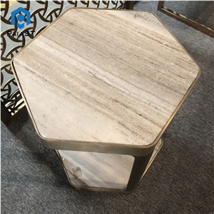 Modern White Marble Stainless Steel Coffee Table