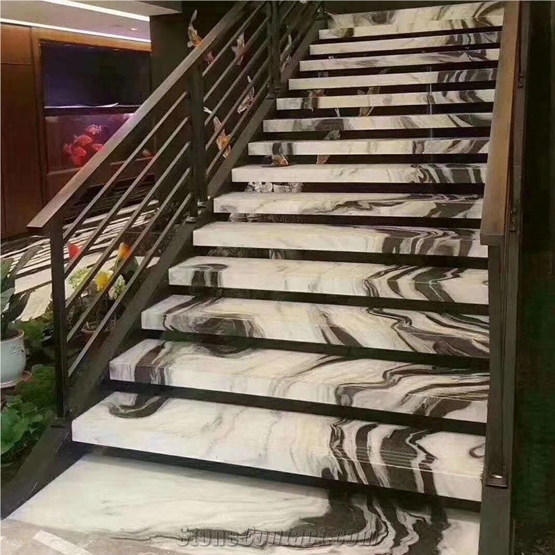 Panda White Marble Villa Interior Stair Steps