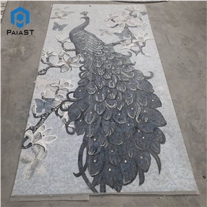 Peacock Pattern Marble Stone Mosaic Wall Art