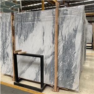 Polished Casio White Marble With Grey Veins Slab