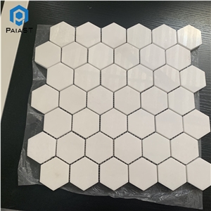 Polished White Hexagon Marble Mosaic Floor Tiles