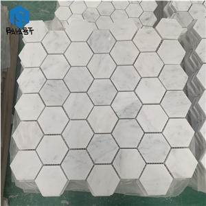Polished White Hexagon Marble Mosaic Floor Tiles