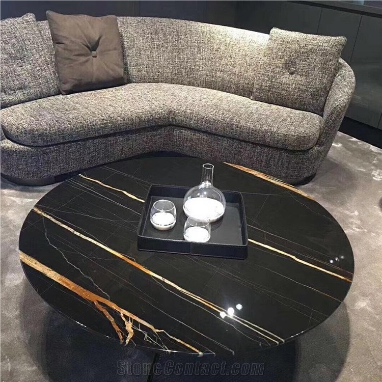 Round Laurence Golden Marble Table For Living Room