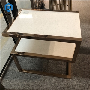 Square Steel Gold Plated White Marble Coffee Table
