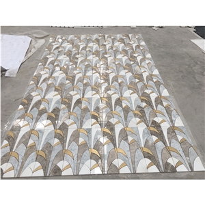 Water Jet Brass Inlay Marble Mosaic Wall Tile