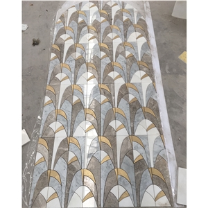 Water Jet Brass Inlay Marble Mosaic Wall Tile