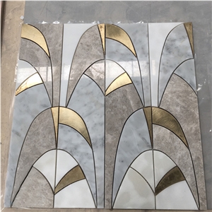 Water Jet Patterns Marble with Brass Mosaic Tile