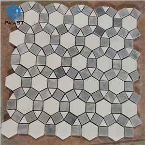 White Grey Marble Round Pattern Floor Mosaic Tiles