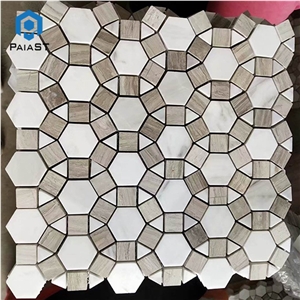 White Grey Marble Round Pattern Floor Mosaic Tiles