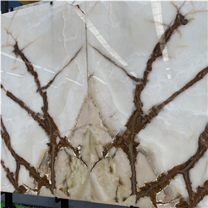 White Jade Onyx With Brown Veins For Background