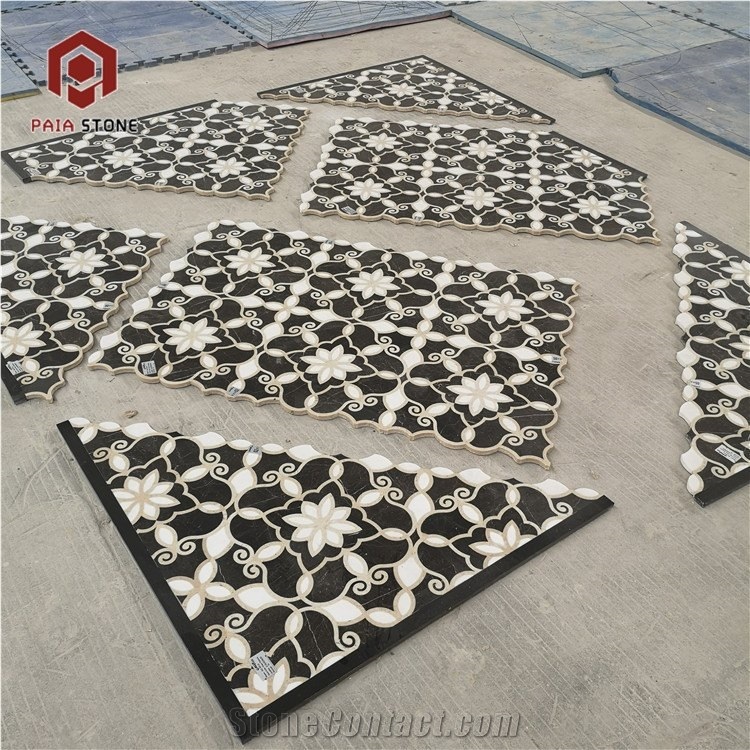White With Black Marble Water-Jet Pattern Tiles